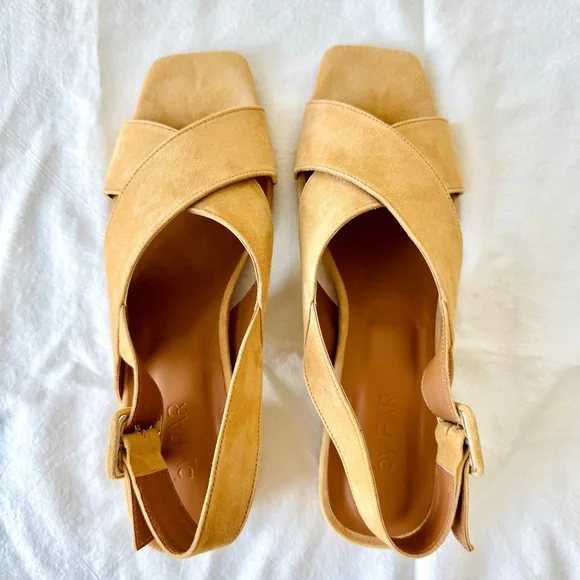 BY FAR Nude Suede Anelia Sandals with Crossover Straps - Picture 2 of 15